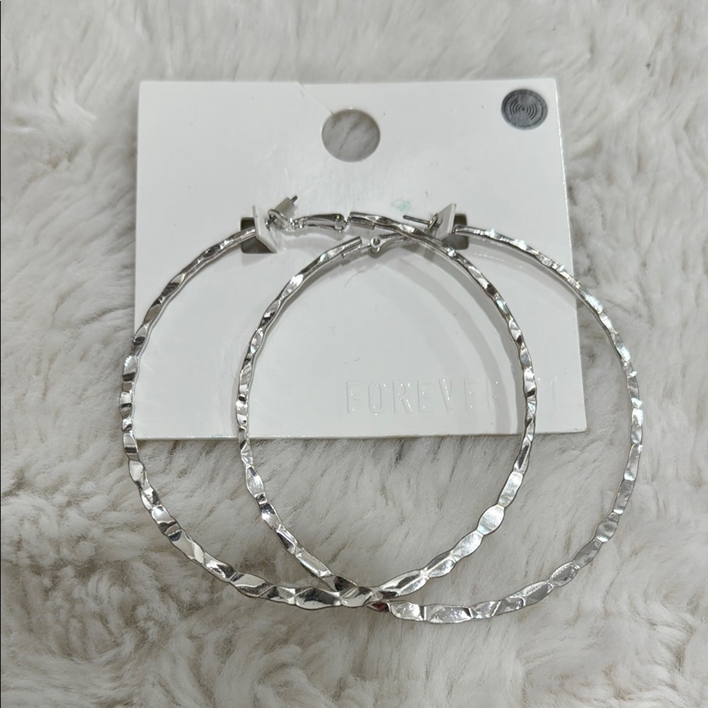 Forever 21 Silver Twisted Hoop Earrings